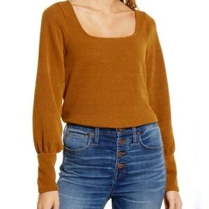 Madewell Rib Square Neck Top Burnt Orange / Tan